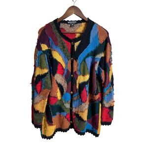 Vintage Makiwan Limited Edition 100% Alpaca 3D Patchwork Cardigan Womans M